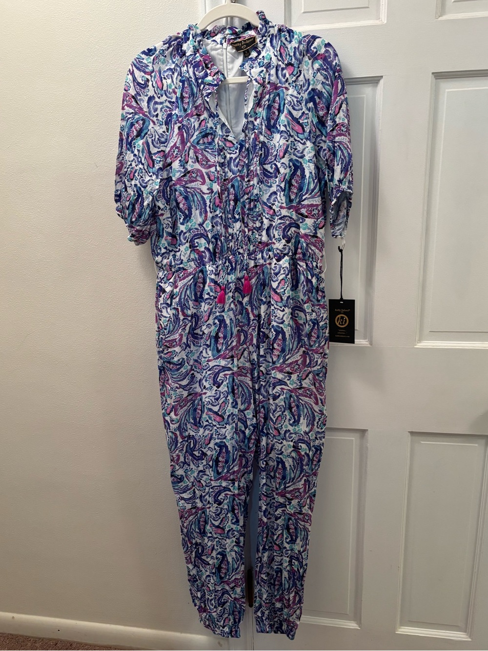 Kathy  Ireland Floral Paisley Jumpsuit - Blue, Purple & Pink Accents
Size Large